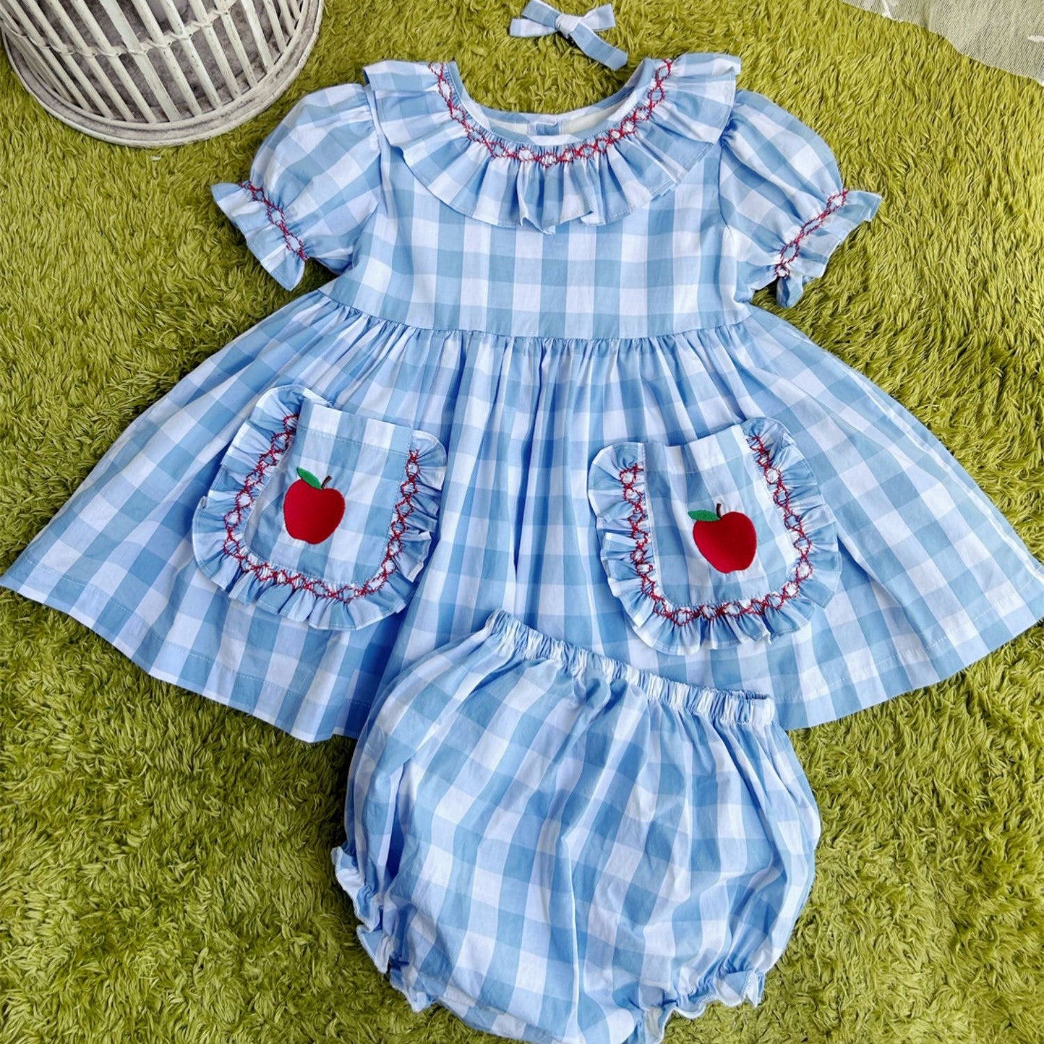 Blue Gingham Back To School Dress,12M To 7T. 7T