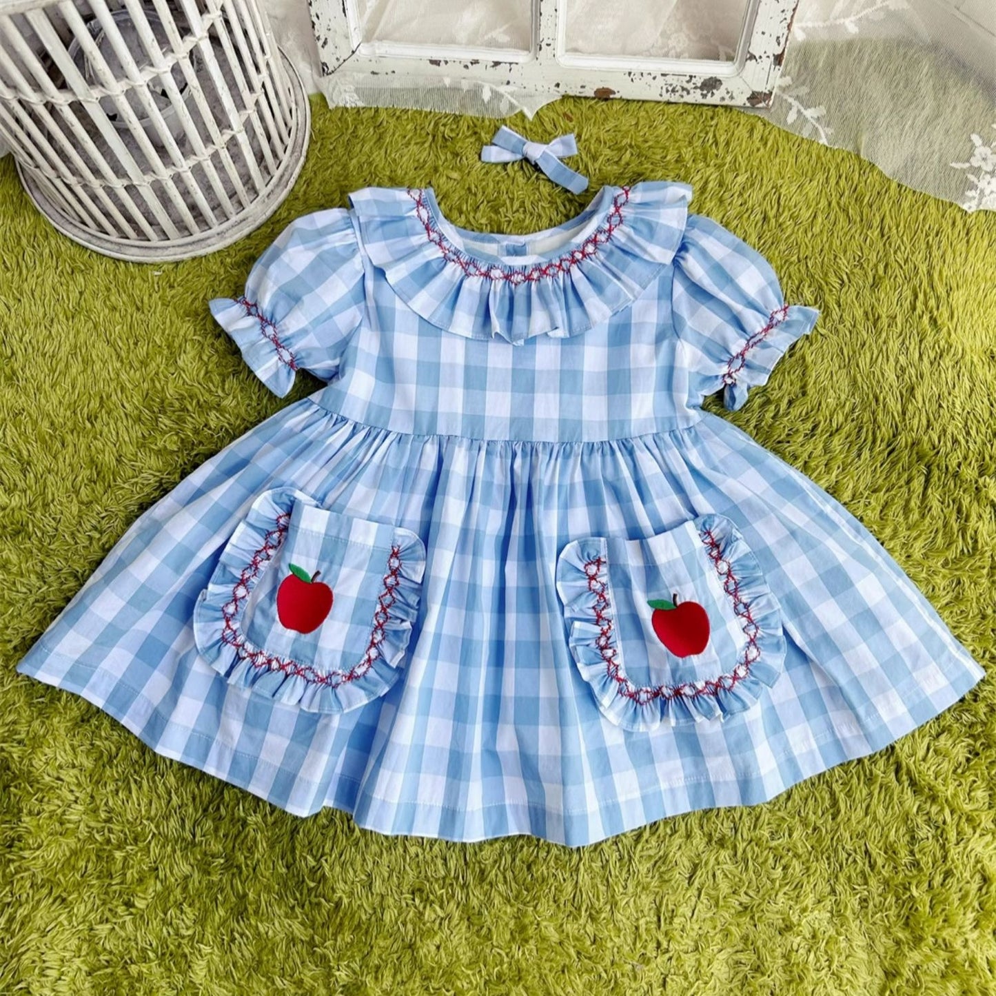 Blue Gingham Back To School Dress,12M to 7T.