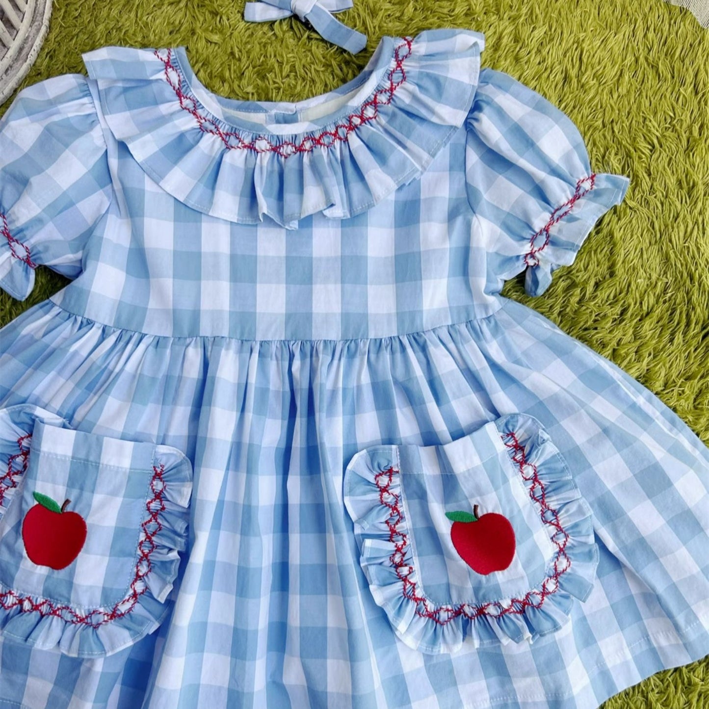 Blue Gingham Back To School Dress,12M to 7T.