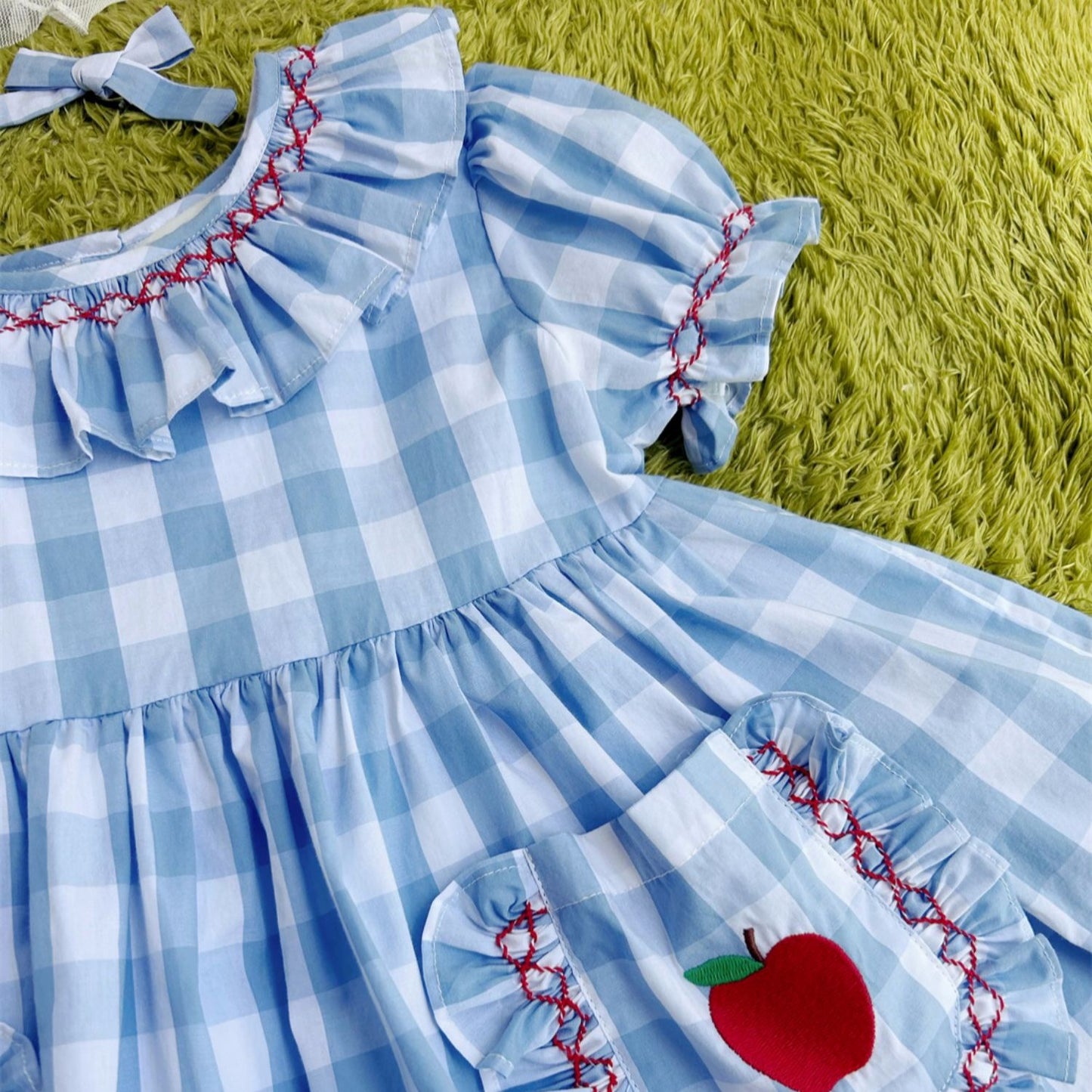 Blue Gingham Back To School Dress,12M to 7T.