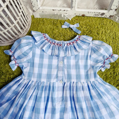 Blue Gingham Back To School Dress,12M to 7T.