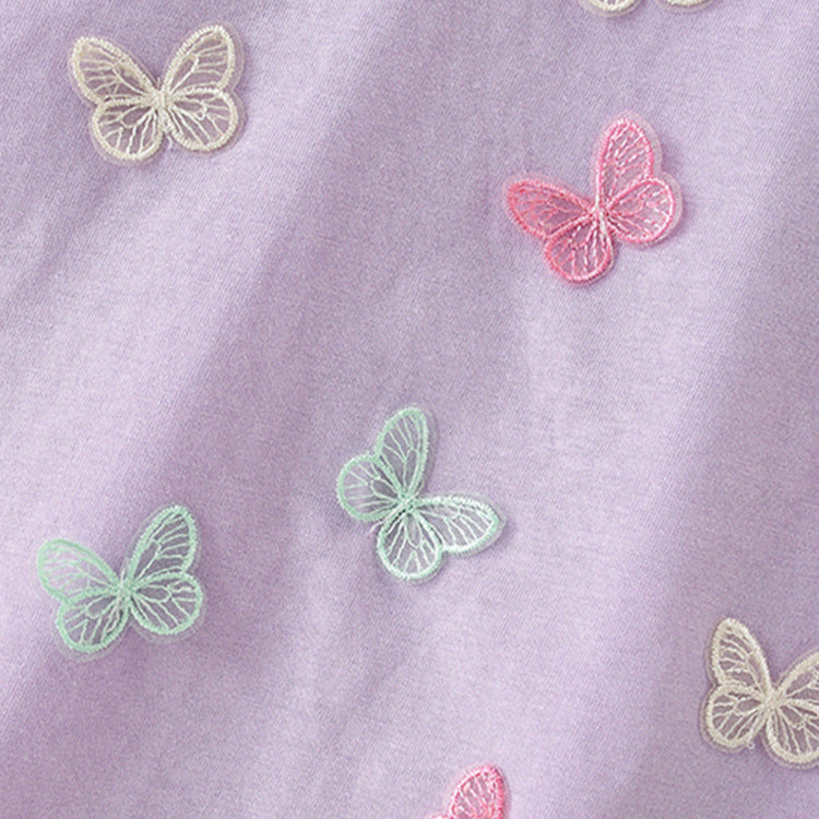 Girls Lilac Cotton T-Shirt with Butterfly Appliqué,3T to 8T.