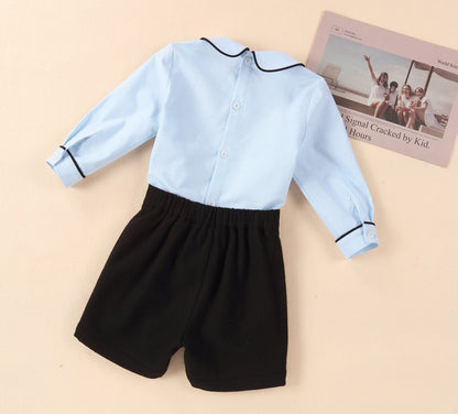 Full-Sleeves Hand Smocked Shirt & Shorts,6M-5T