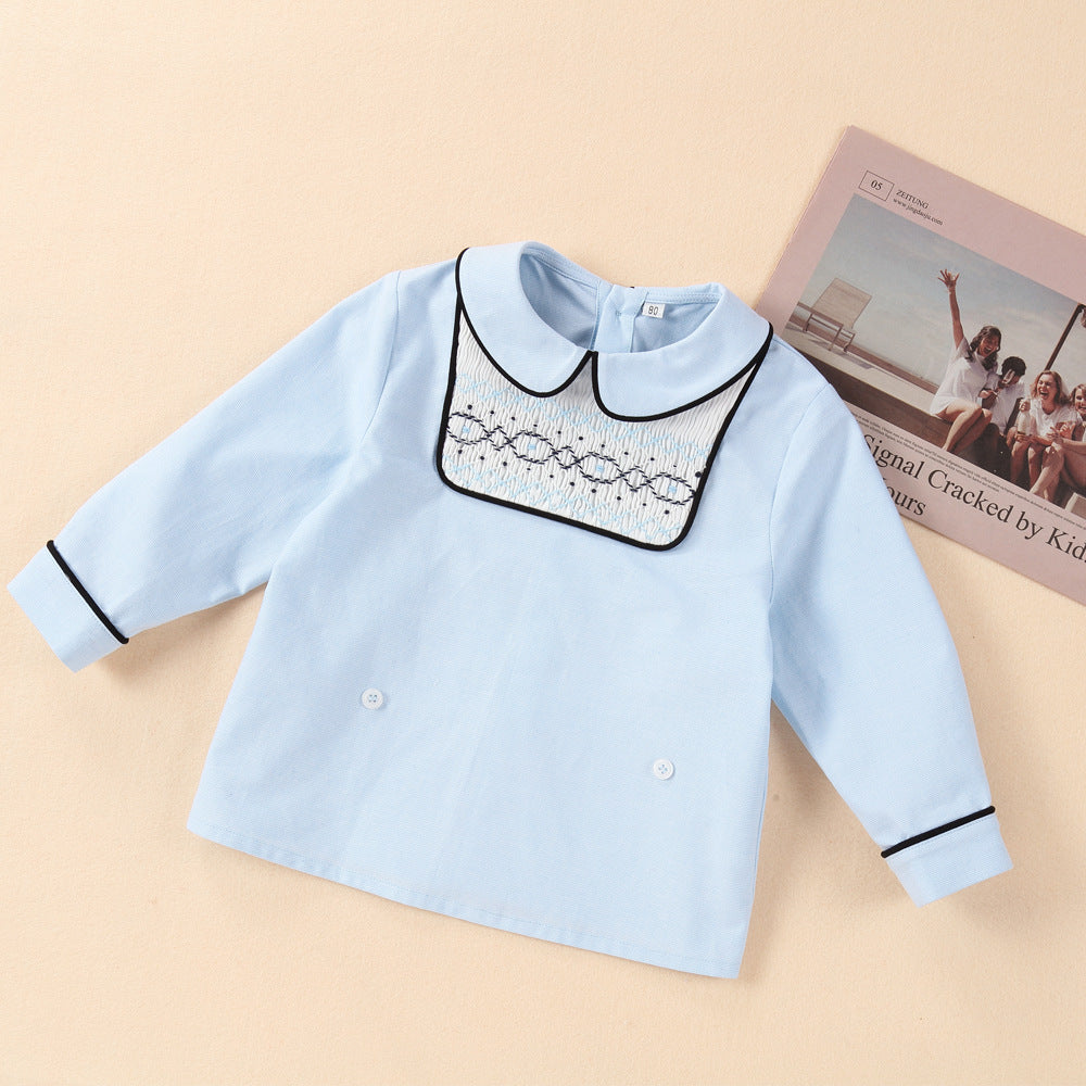 Full-Sleeves Hand Smocked Shirt & Shorts,6M-5T