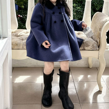 Elegant Double-Breasted Coat- 100% Pure Wool,2T to 5T