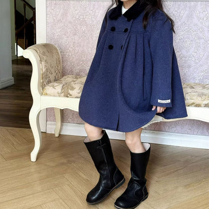 Elegant Double-Breasted Coat- 100% Pure Wool,2T to 5T