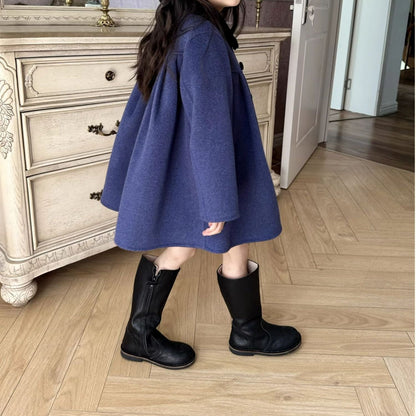 Elegant Double-Breasted Coat- 100% Pure Wool,2T to 5T