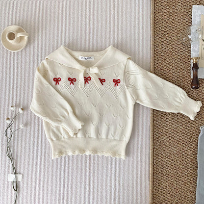 Hand-Embroidered Cotton Bow Sweaters,6M to 5T.