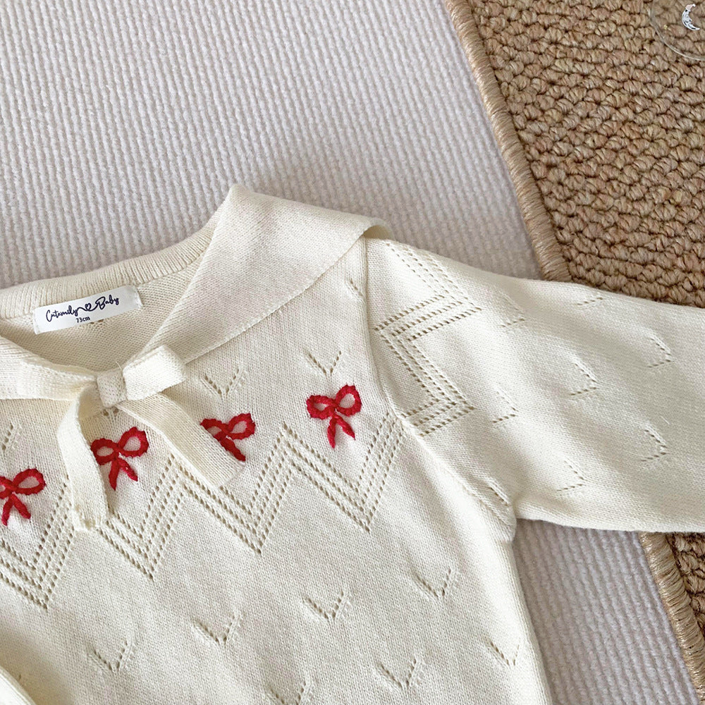 Hand-Embroidered Cotton Bow Sweaters,6M to 5T.