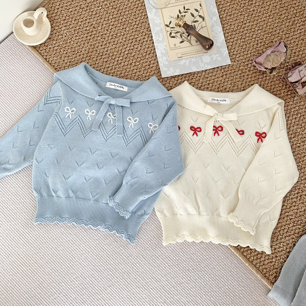 Hand-Embroidered Cotton Bow Sweaters,6M to 5T.