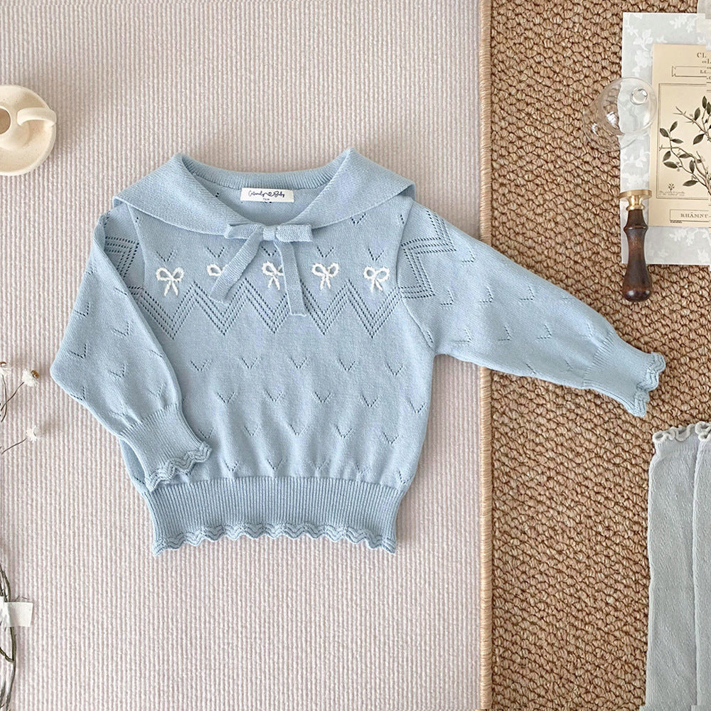 Hand-Embroidered Cotton Bow Sweaters,6M to 5T.
