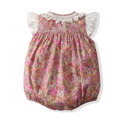 Hand-Smocked Floral Baby Bubble Romper,6M–3T