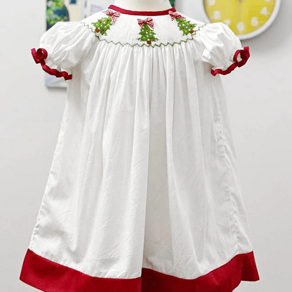 Hand-Smocked Christmas Bishop Dress (6M–8T)