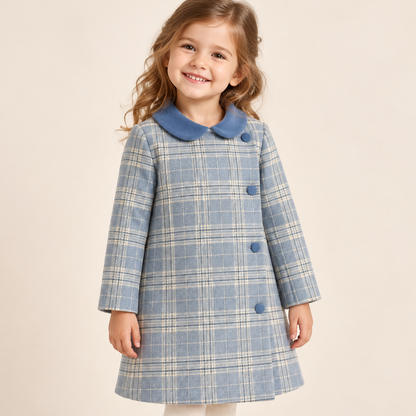 Plaid Pure Wool Coat with Velvet Collar for Girls (2T–8T)