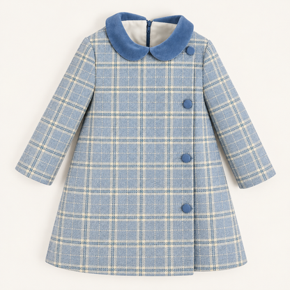 Plaid Pure Wool Coat with Velvet Collar for Girls (2T–8T)