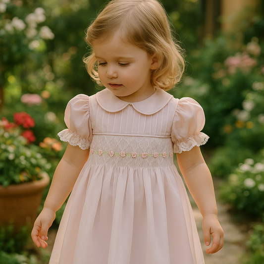 Hand Smocked Premium Organza Dress,6M to 8T.
