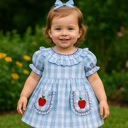 Blue Gingham Back To School Dress,12M to 7T.