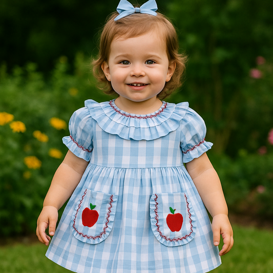Blue Gingham Back To School Dress,12M to 7T.