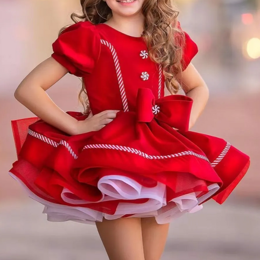 Holidays Theme Red Fluffy Dress,12M to 12T