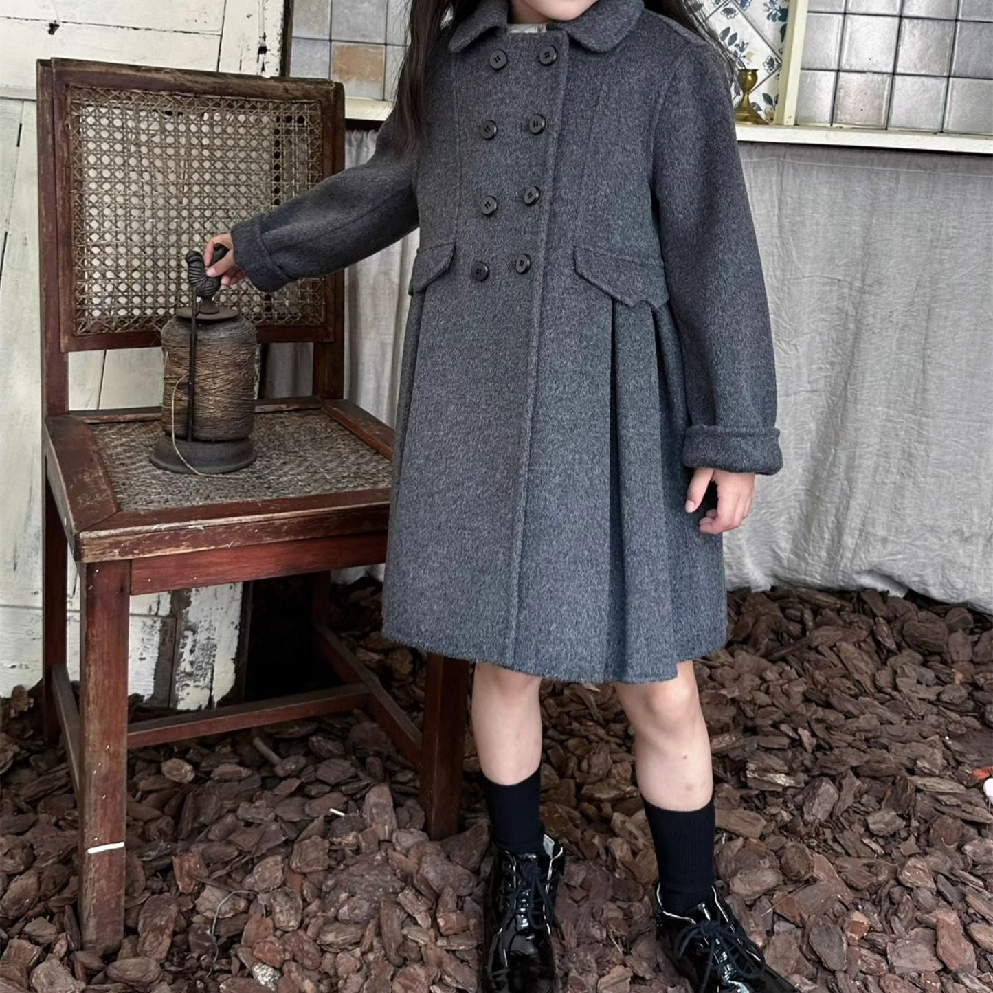 Classic Wool Double-Breasted Coat,2T to 8T