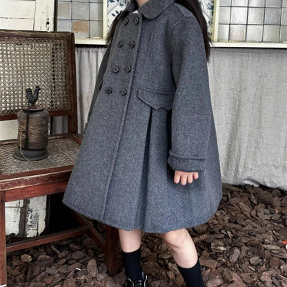 Classic Wool Double-Breasted Coat,2T to 8T