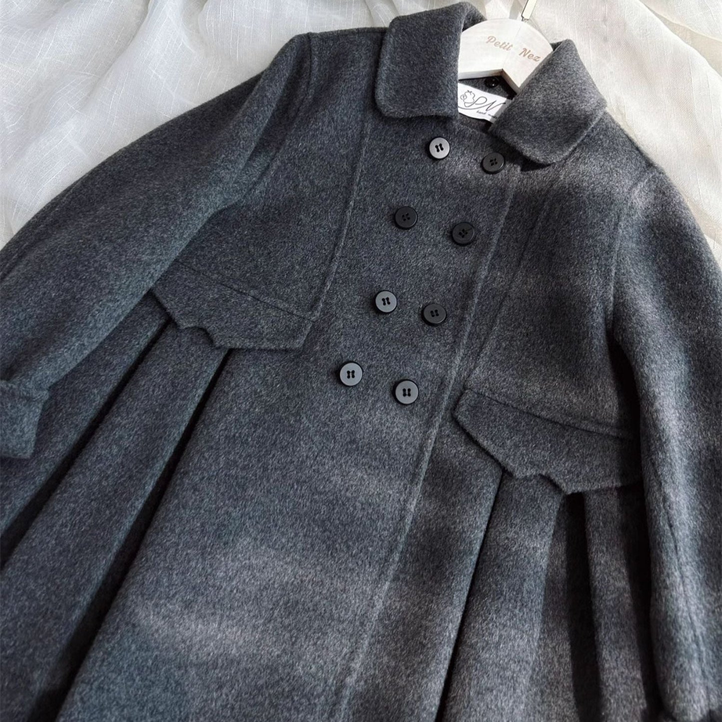 Classic Wool Double-Breasted Coat,2T to 8T