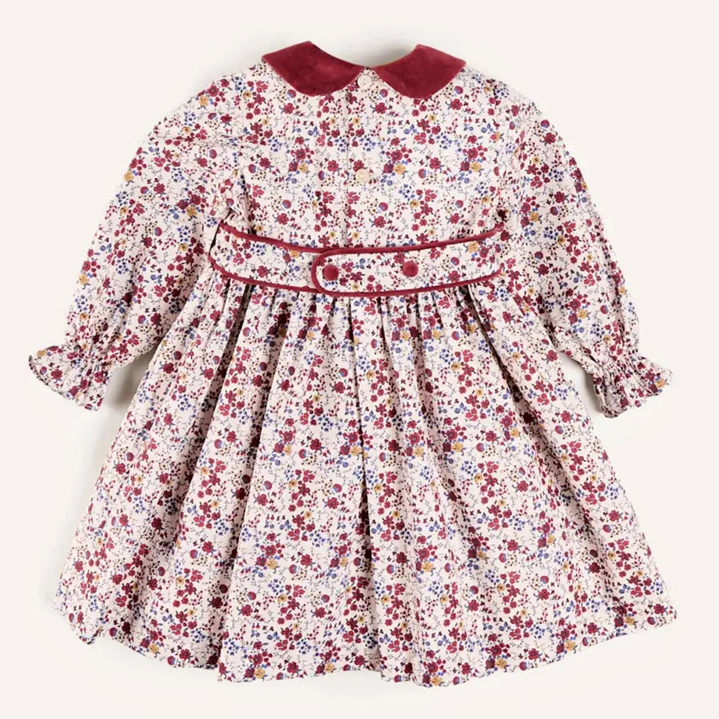 Vintage Floral Cotton Dress with Velvet Collar,12M - 7T