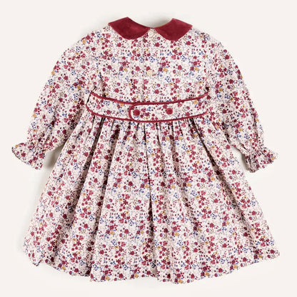 Vintage Floral Cotton Dress with Velvet Collar,12M - 7T