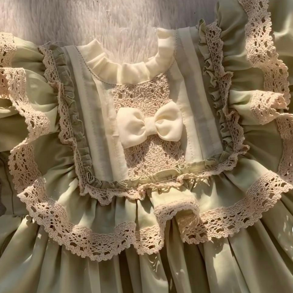 Sage Green Spanish Lolita Girls Lace Dress,12M to 8T
