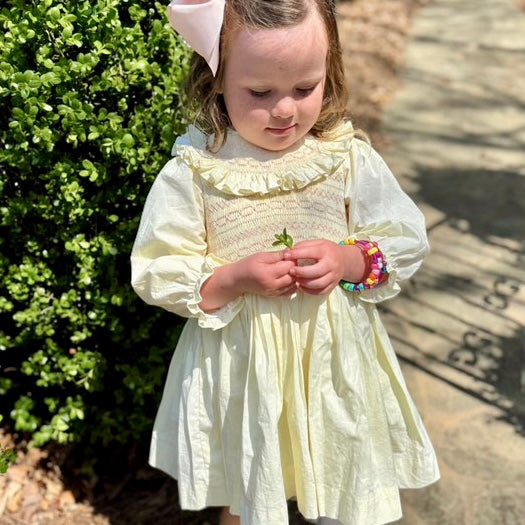 Stunning Full Hand Smocked Dress, White-Blue,Yellow-Pink,6M to 8T 4T / White & Blue Stunning Full Hand Smocked Dress, White-Blue,Yellow-Pink,6M to 8T 4T / White & Blue