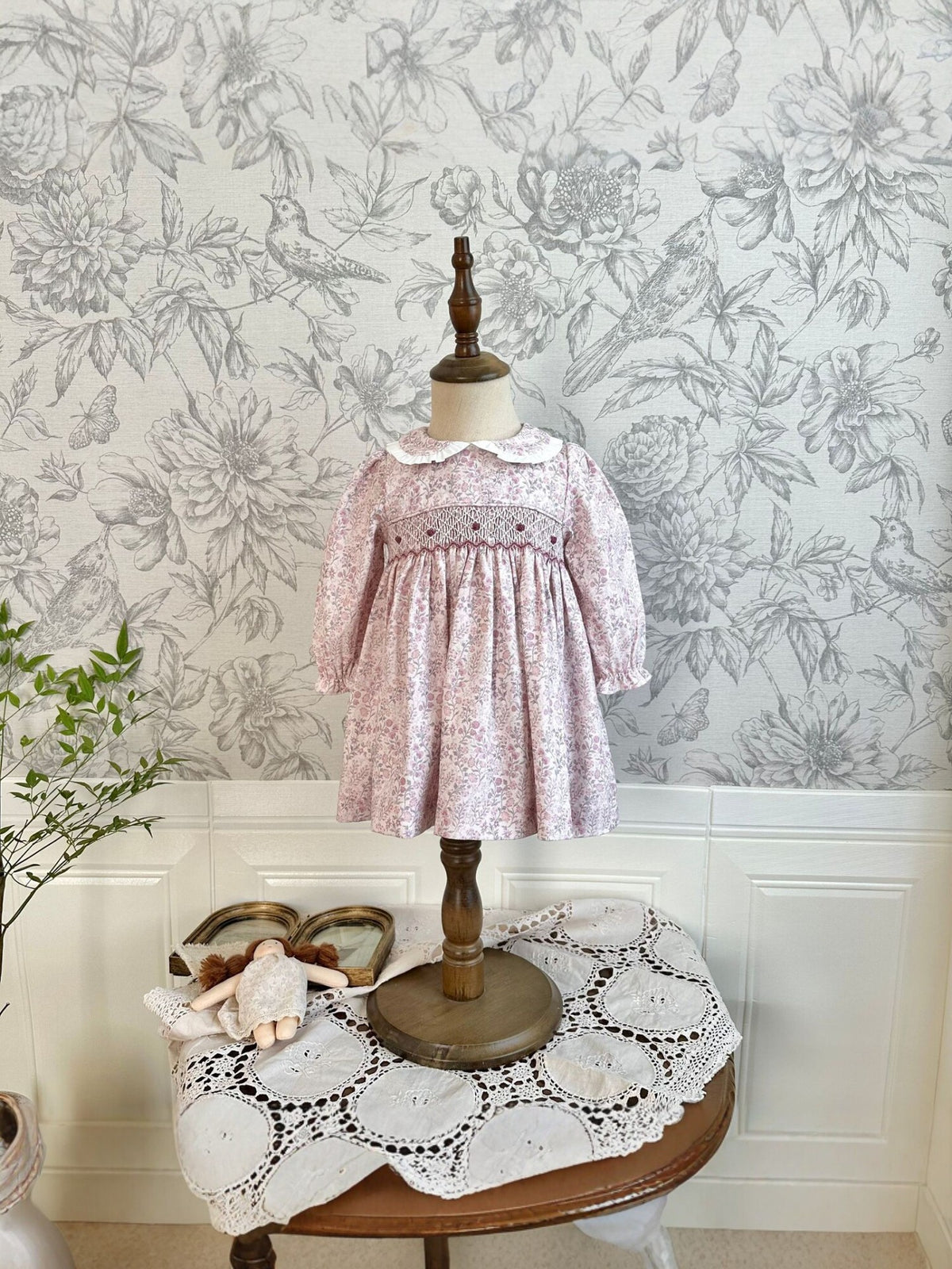 Blush Pink Floral Hand Smocked Dress,12M to 6T