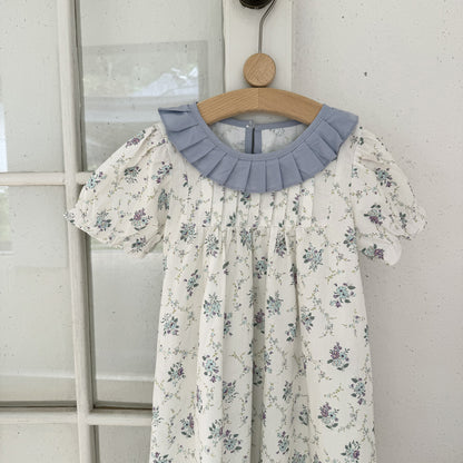 French Floral Pleated Dress,3T to 8T.