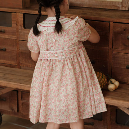 Pastoral Floral Hand Smocked Dress,12M to 7T.