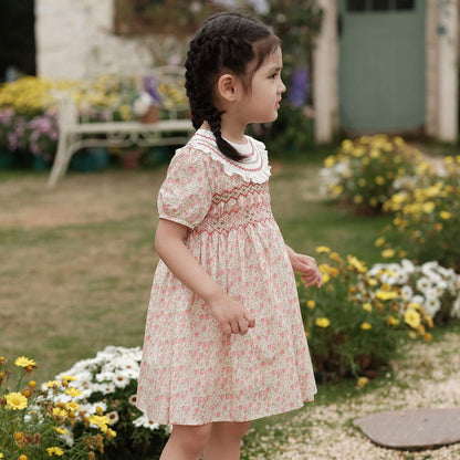 Pastoral Floral Hand Smocked Dress,12M to 7T.