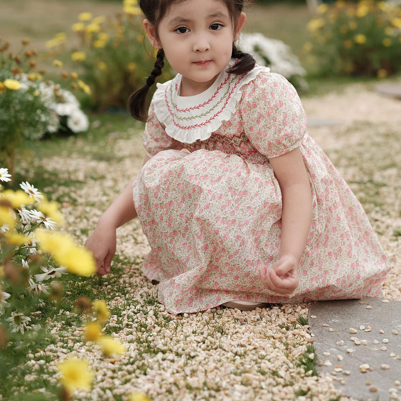 Pastoral Floral Hand Smocked Dress,12M to 7T.