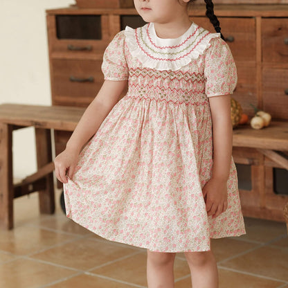 Pastoral Floral Hand Smocked Dress,12M to 7T.