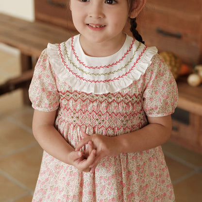 Pastoral Floral Hand Smocked Dress,12M to 7T.