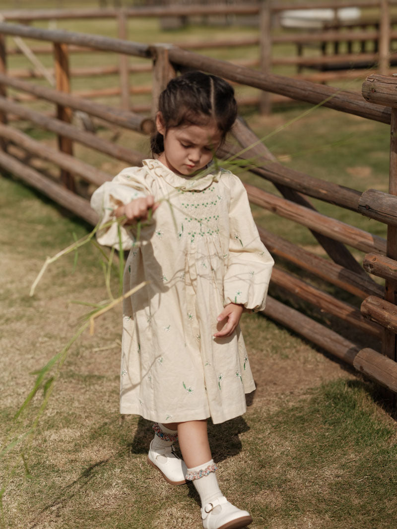 Hand Smocked Long Sleeves Dress,2T to 7T