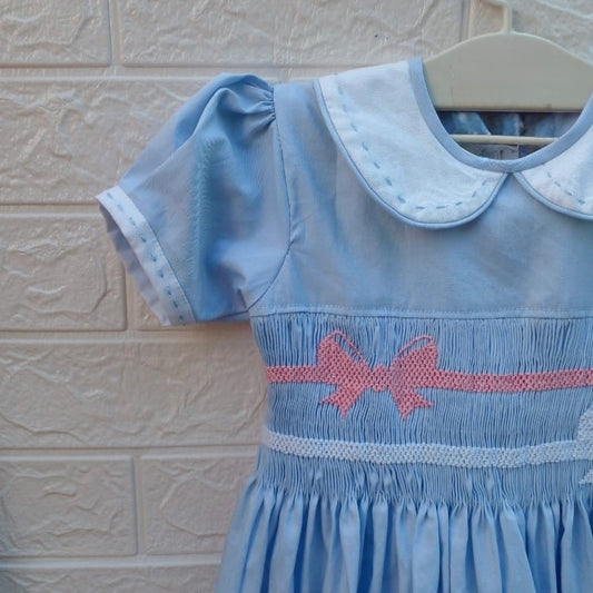 Pastel Hand Smocked Dress With Bows,6M to 8T