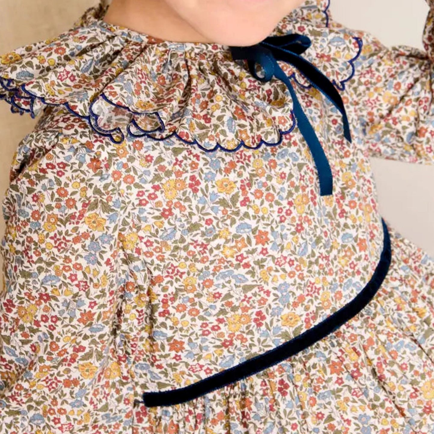 Vintage Meadow Floral Dress with Ruffled Collar,12M to 7T
