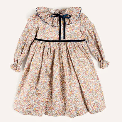 Vintage Meadow Floral Dress with Ruffled Collar,12M to 7T