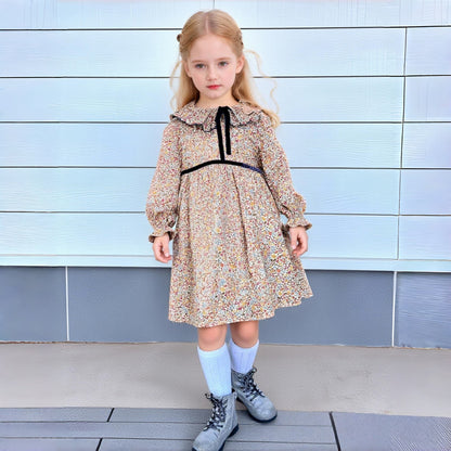 Vintage Meadow Floral Dress with Ruffled Collar,12M to 7T