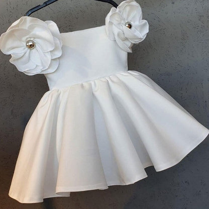 Adorable Flower Sleeves Dress,White/Pink/Purple,12M to 6T.
