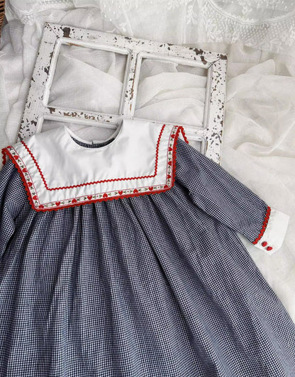 Classic Gingham Dress with Vintage Embroidered Collar,12M to 6T