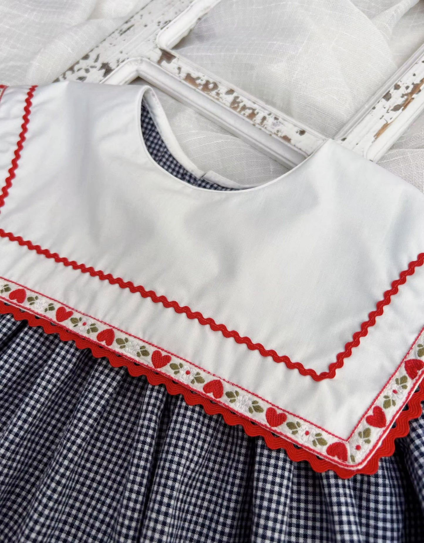 Classic Gingham Dress with Vintage Embroidered Collar,12M to 6T