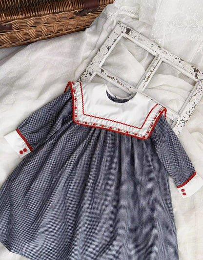 Classic Gingham Dress with Vintage Embroidered Collar,12M to 6T