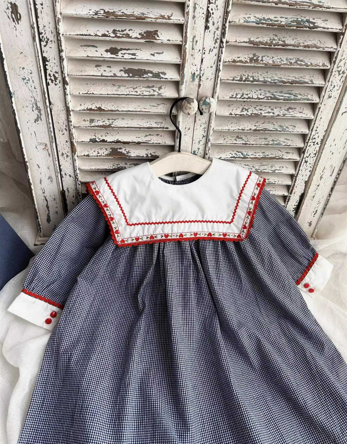 Classic Gingham Dress with Vintage Embroidered Collar,12M to 6T