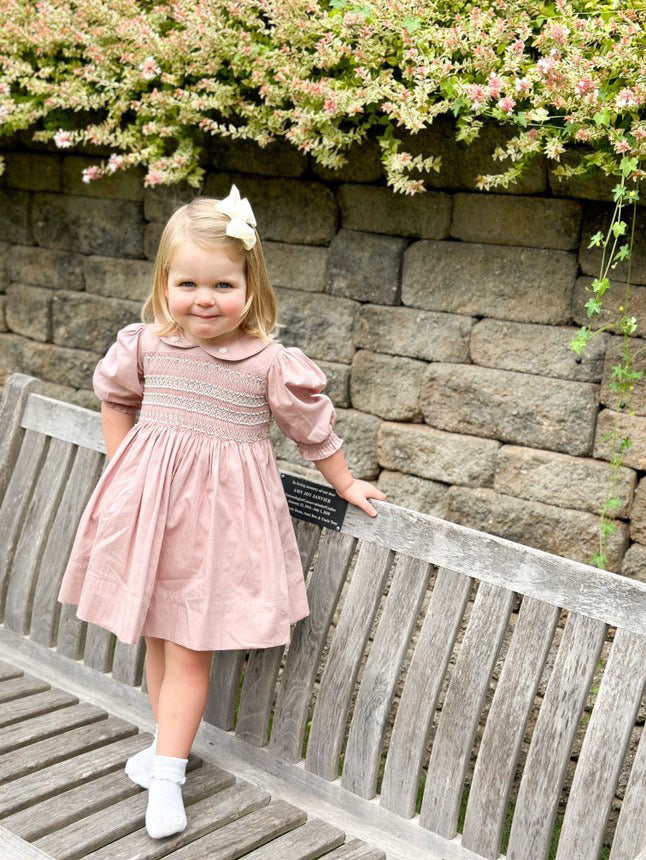The Rose Blush Hand-Smocked Dress with Pearl Detailing,6M to 8T.