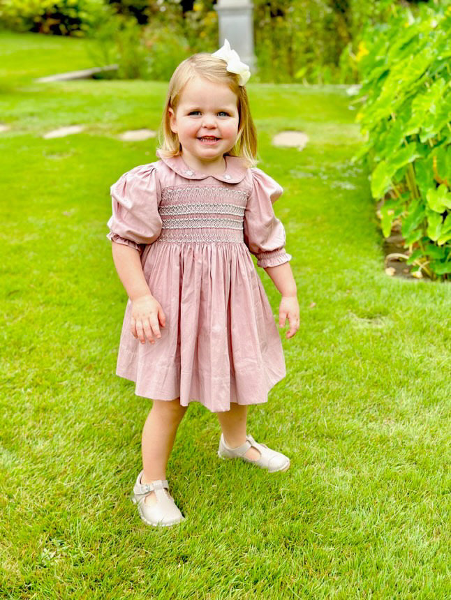 The Rose Blush Hand-Smocked Dress with Pearl Detailing,6M to 8T.