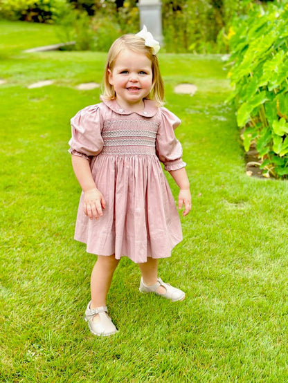 The Rose Blush Hand-Smocked Dress with Pearl Detailing,6M to 8T.